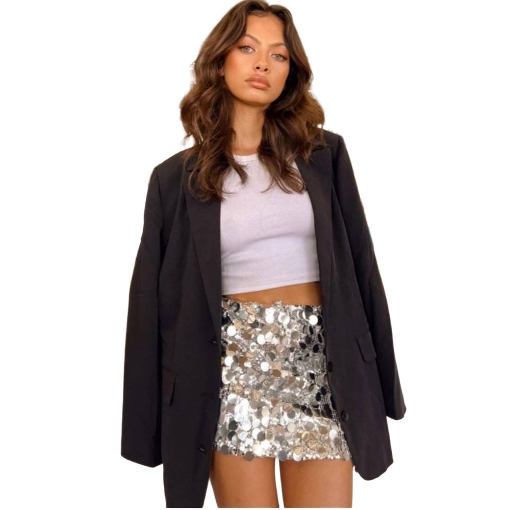 4th + Reckless Silver Sequin Lined Hidden Zipper Mini Skirt Size XL